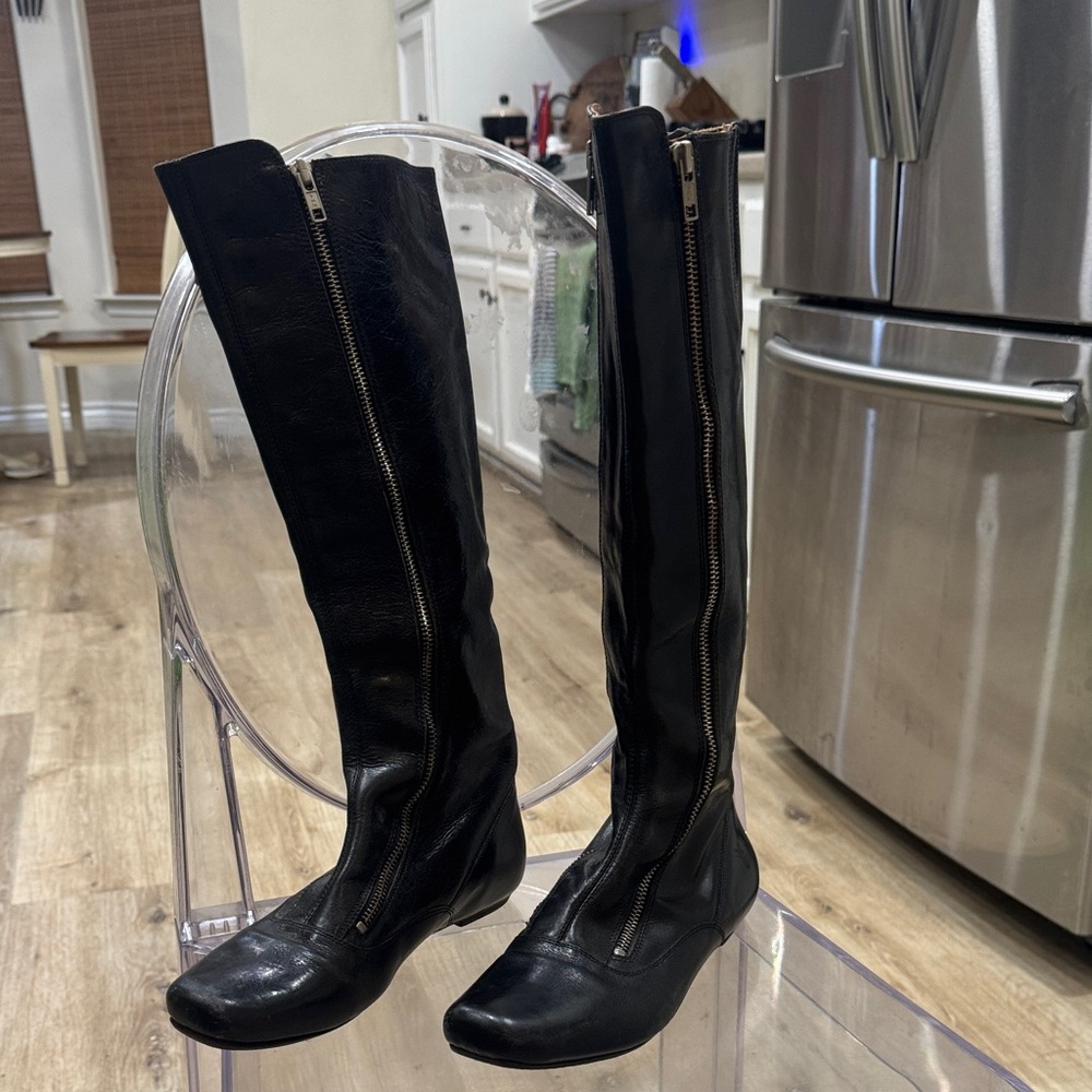 Frye Annie double zipper Black Knee-High Leather Boots